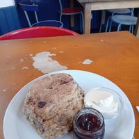 Vegan raspberry &  vanilla scone with d/f spread and raspberry jam at North Point Cafe in St Andrews