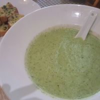 Broccoli soup, served with side of grilled bread at San May - Q10 in Ho Chi Minh City