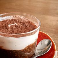 a porridge with yannoh (a coffee substitute made from barley, chicory, rye and wheat), and vegetable mascarpone, a delight for the taste buds, it was like rice pudding! at Prana Restaurant in Lyon