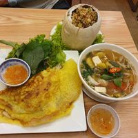 Coconut fried rice, viet pancake, sweet n sour soup with pineapple at Ngoc Tho in Ho Chi Minh City