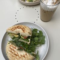cream cheese & avocado bagel + iced pumpkin spice latte   at Farm2Table - Davidshall in Malmo