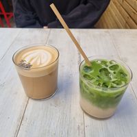 Vanilla lavender latte & iced matcha latte at Farm2Table - Davidshall in Malmo