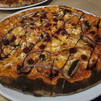 Pizza with beetroot, roast squash, vegan cheese, mushies, and red onion. #Veganuary at Black Isle  in Fort William