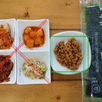 Free side dishes which you can refill yourself. Vegans can enjoy the sweet small beans and the roasted seaweed. You can also get unlimited rice and soybean sprouts with your meal! at Hyundaiok in Jeonju