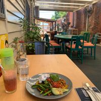 the new outdoor eating area is shady and cool on a hot day at Moon Rabbit in Preston