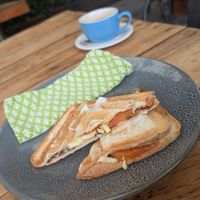 Vegemite, cheese, and tomato jaffle at Moon Rabbit in Preston