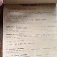 Smoothie menu at Woods in Bangalow