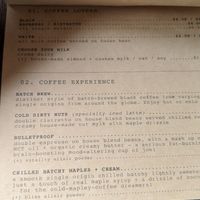 Coffee menu at Woods in Bangalow