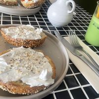Everything bagel with vegan cream cheesee  at Last Light Coffee in Blackpool