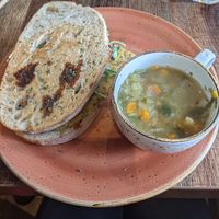 Vegan Fillet toastie with vegetable broth at Pear Tree in Coleraine