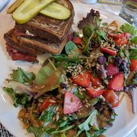 Vegan Reuben with salad at Evviva in Toronto