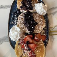 Vegan fluffy pancakes  at Evviva in Toronto