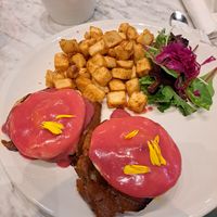 Vegan eggs Benedict traditional at Evviva in Toronto