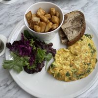Vegan spinach omelette  at Evviva in Toronto