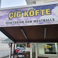 Sign for Cig Kofte -Vegetarian (vegan) Raw Meatballs  at Enfes Çiğköfte in Kyrenia