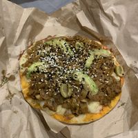 Vegan pizza  at La Cordobesita in Tulum