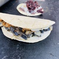 Jackfruit quesadilla and hibiscus taco  at La Cordobesita in Tulum