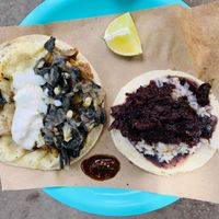 Jackfruit quesadilla and hibiscus taco  at La Cordobesita in Tulum