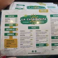 Menu in English at La Cordobesita in Tulum