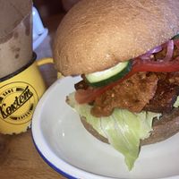 Veg bacon burger and fries  at Koktem in Astana