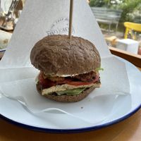 Vegan burger 🍔 with vegan bacon 🥓  at Koktem in Astana