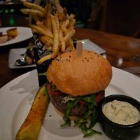 Edamane burger and nori seasoned fries at Ascend in Bellevue