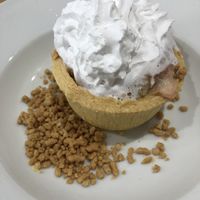 Raspberry tart with vegan squirty cream   at Wilfrids Cafe in Ripon