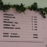 Drinks menu at The Superfood Bowl in Cleckheaton