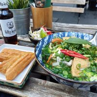 Fried wheat sticks, free tiny salad and vegan Pho at Pho in Berlin