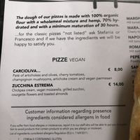 Vegan options on the menu  at Pepe Bianco in Salo