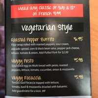 Vegetarian menu at Breaking Bread in Cary