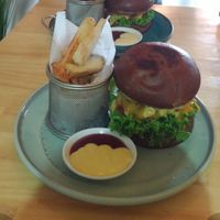 Double seitan burger at Mr Veggie San Pedro in San Pedro