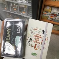 Vegan cheese and notebook at Universo Vegano in Madrid
