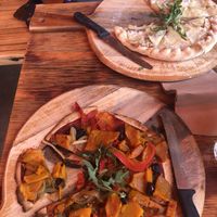 El Gordo pizza already vegan (I chose a GF base) and Patate pizza made vegan.  at Shedshaker Brewing Company in Castlemaine
