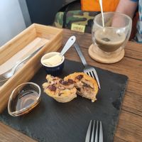 Vegan banana muffin with vegan butter and maple syrup at Seneca in Wakayama