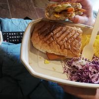 Tofurky, cheese mustard and pickle toastie at Sin Carne Cantina in Matlock