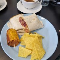 Loaded burrito & americano with almond milk at Sin Carne Cantina in Matlock