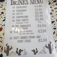 Drink menu at Sin Carne Cantina in Matlock