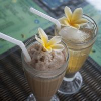 Cold drinks, beautiful presentation! at Buddha Cafe in Samosir