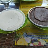 A lot of ice cream! Vanilla and dark chocolate. at Buddha Cafe in Samosir