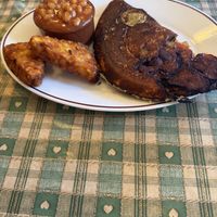 Vegan omelette with hash thrown and beans   at Katie's Homemade Kitchen in Marsden