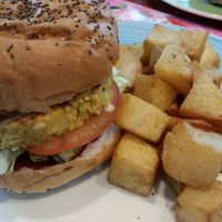 Burger and potato cubes. Worst meal at Quick Bites  in Doha
