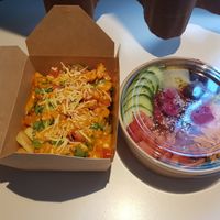 Left the Bolofritten and to the right the Rainbow Bowl. Delicious!!! at Frittenwerk - Hbf Düsseldorf in Dusseldorf