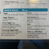 Veggie Roll Menu at Jjanga in Las Vegas