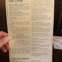 Vegan lunch menu   at Dishoom in East London
