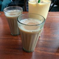 Oat milk chai and vegan mango lassi at Dishoom in East London