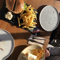 Delicious burger and falafel wrap!!  at Terradan Pub in Ankara
