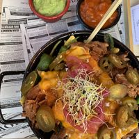 Vegan nachos with soy meat and vegan cheddar  at Good Vibes in Gran Canaria