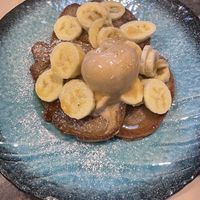 Vegan pancakes with banana and ice cream   at Monk Bodhi Dharma in Balaclava