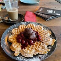 Sweet waffle with cherries and chocolate ice cream at 401 - Waffeln & Co in Jena